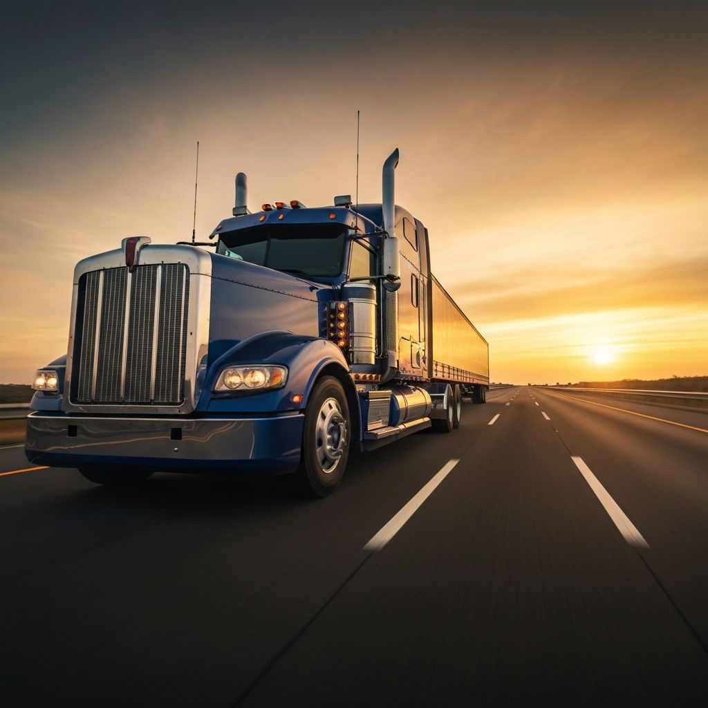 Semi-truck on open highway — freight brokerage and logistics coordination